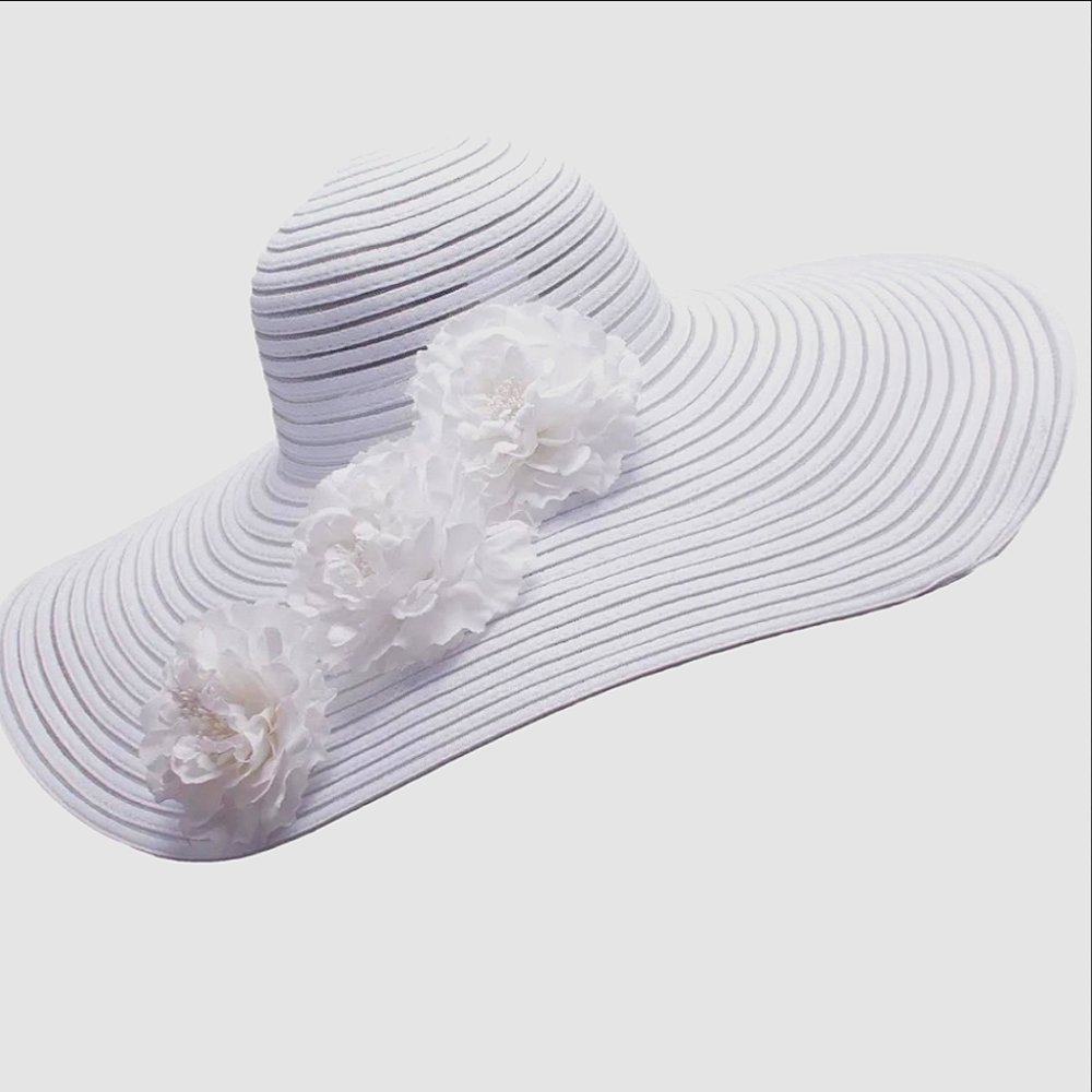 Stunning Wide Brim White Hat Kentucky Derby Church Business Brunch Memor…